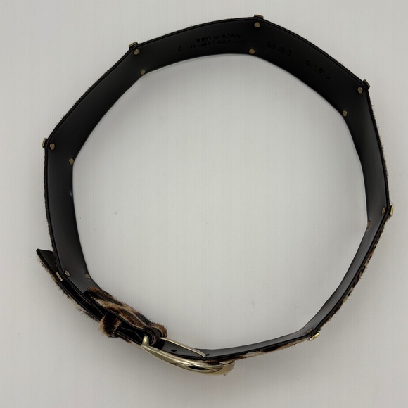 Per Se Genuine Leather Belt w/ Animal Print Fur and Gold Tone Hardware; Size S - Picture 4 of 10